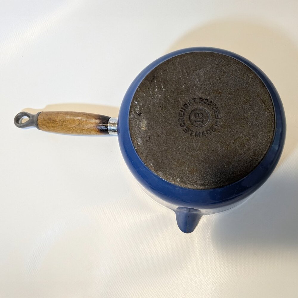 VTG Le Creuset Signature Enameled Cast Iron Saucepan Pot, Marseille Blue #18 - Picture 6 of 7